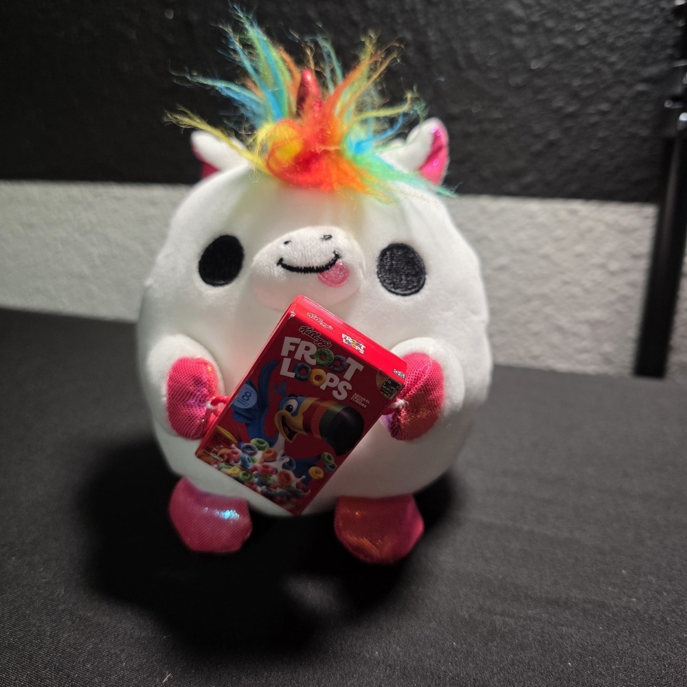 Snackles Unicorn ZURU Plush‎ White Rainbow Hair 5" W/Fruit Loops